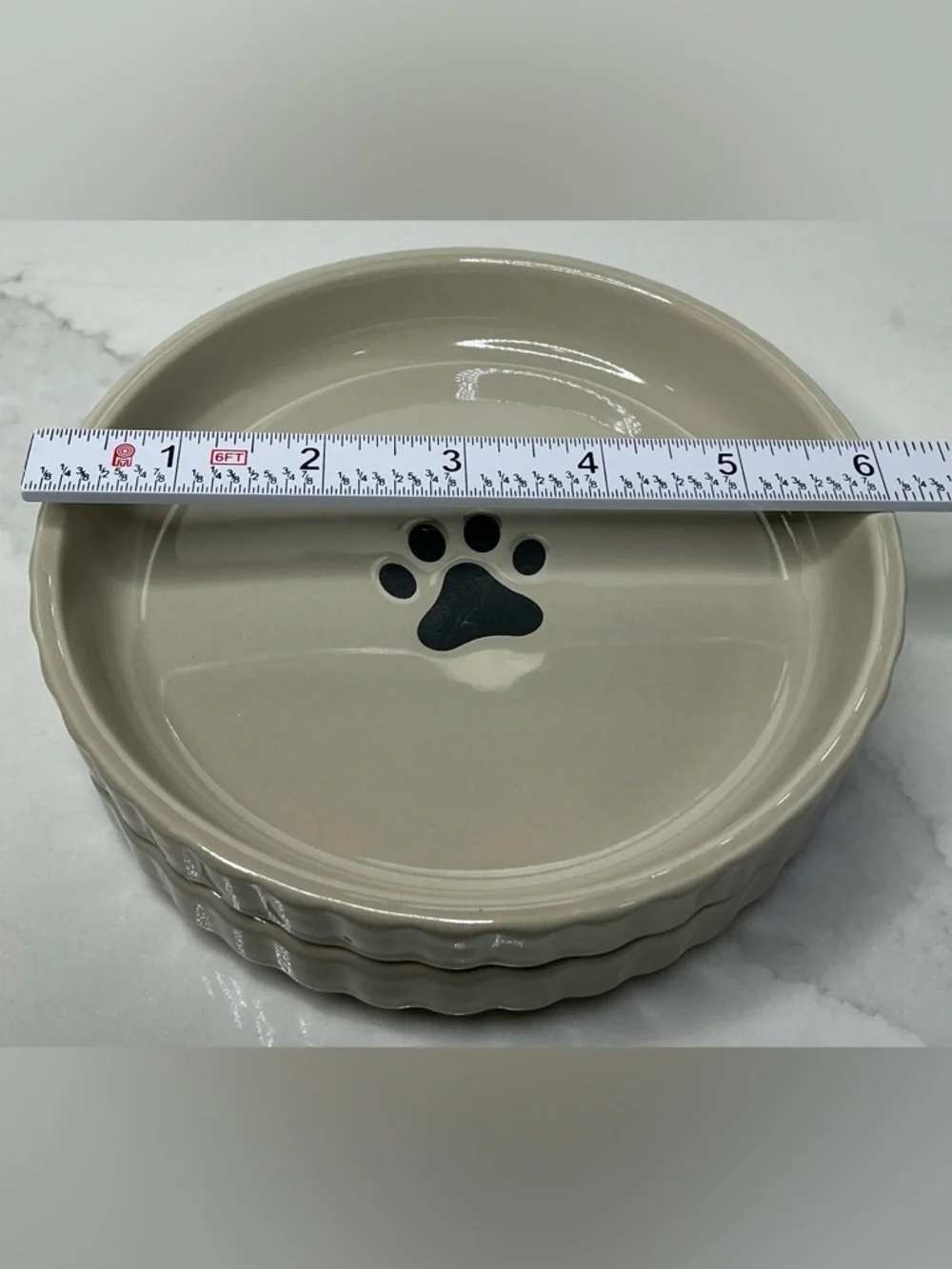 2 Signature Pet Food Tray Trends Tan w/ Paw Print 1” Tall Rim New